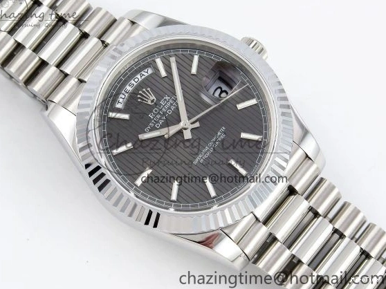 MiroTime 0418 SportInspired DayDate 40 SS JDF 904L Steel Gray Textured Stick Dial on President Bracelet VR3255 V3 (Gain Weight) 1437